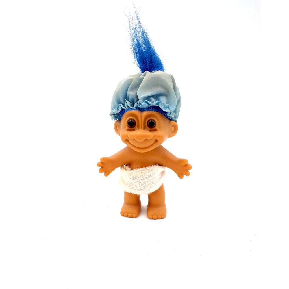 Vtg 90s‎ Russ Baby Bath Troll Doll Blue Shower Cap Good Luck Towel Diaper